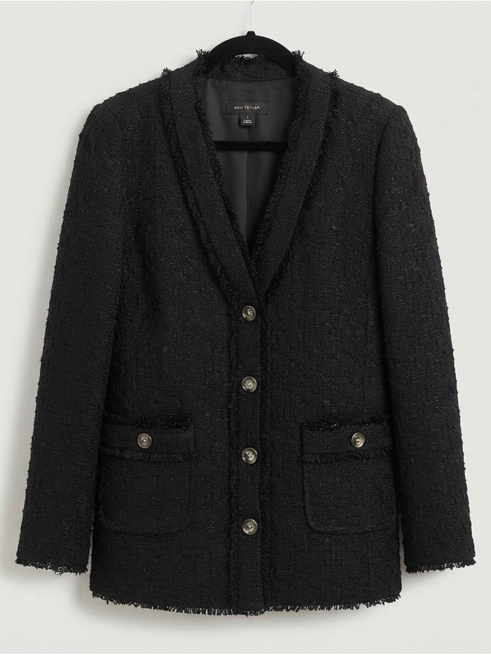 Ann Taylor Black Fringe-Trim Tweed Blazer
